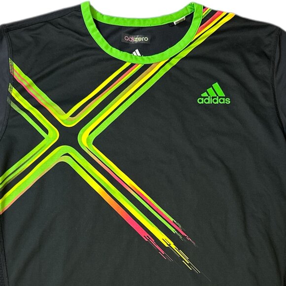 Adidas Adizero Short Sleeve Shirt Men's Sz L Black Neon Comfort Performance - Picture 3 of 15